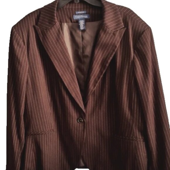 Evan Picone 24W Blazer Brown Pin Striped Career Tailored Professional Retro - Picture 1 of 6